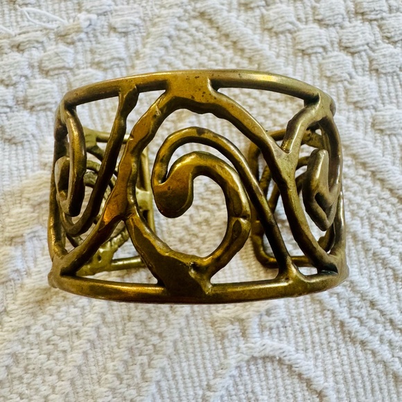 Bohemian Brass Cuff Bracelet with scroll /spiral design - Picture 1 of 7